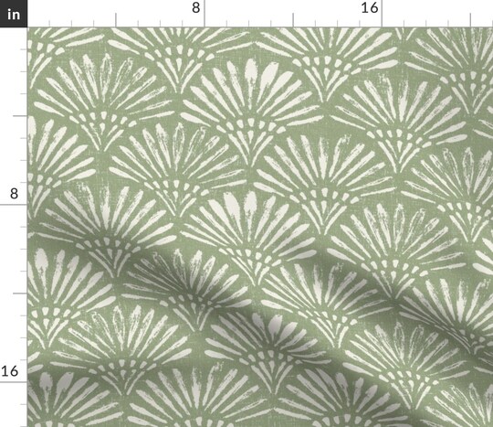 Weathered Distressed Look Scallop Print Block Cream Ivory Custom Printed Fabric by Spoonflower Various Fabrics by the Yard or Fat Quarter
